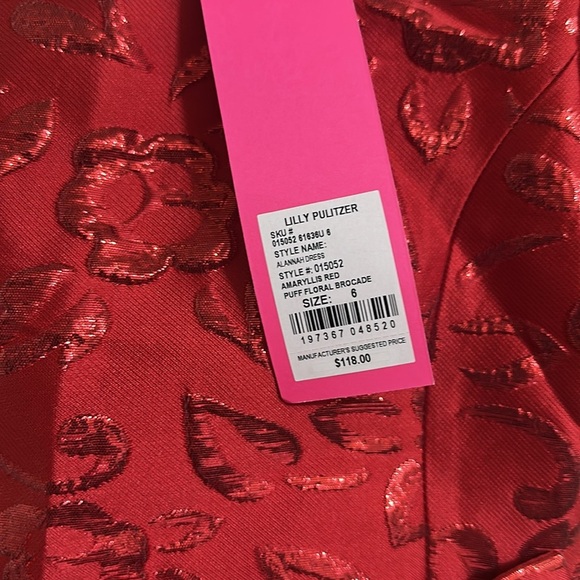 NWT Lilly Pulitzer Girls Alannah Amaryllis Red Brocade Dress - Picture 4 of 6